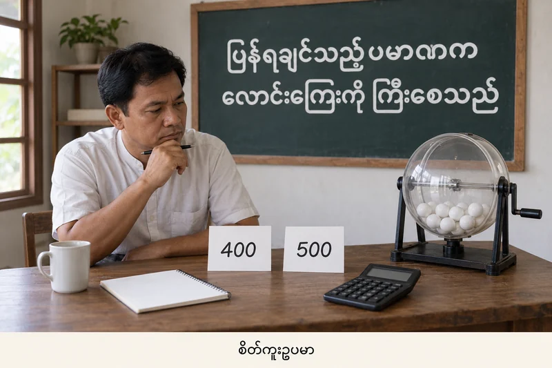 ရှုံးငွေပြန်ရရန် တွက်ထားသောပမာဏက မိမိတတ်နိုင်သည့်ငွေ မဟုတ်ပါ — စိတ်ကူးထီဆိုင်ရာ သရုပ်ဖော်ပုံ။
